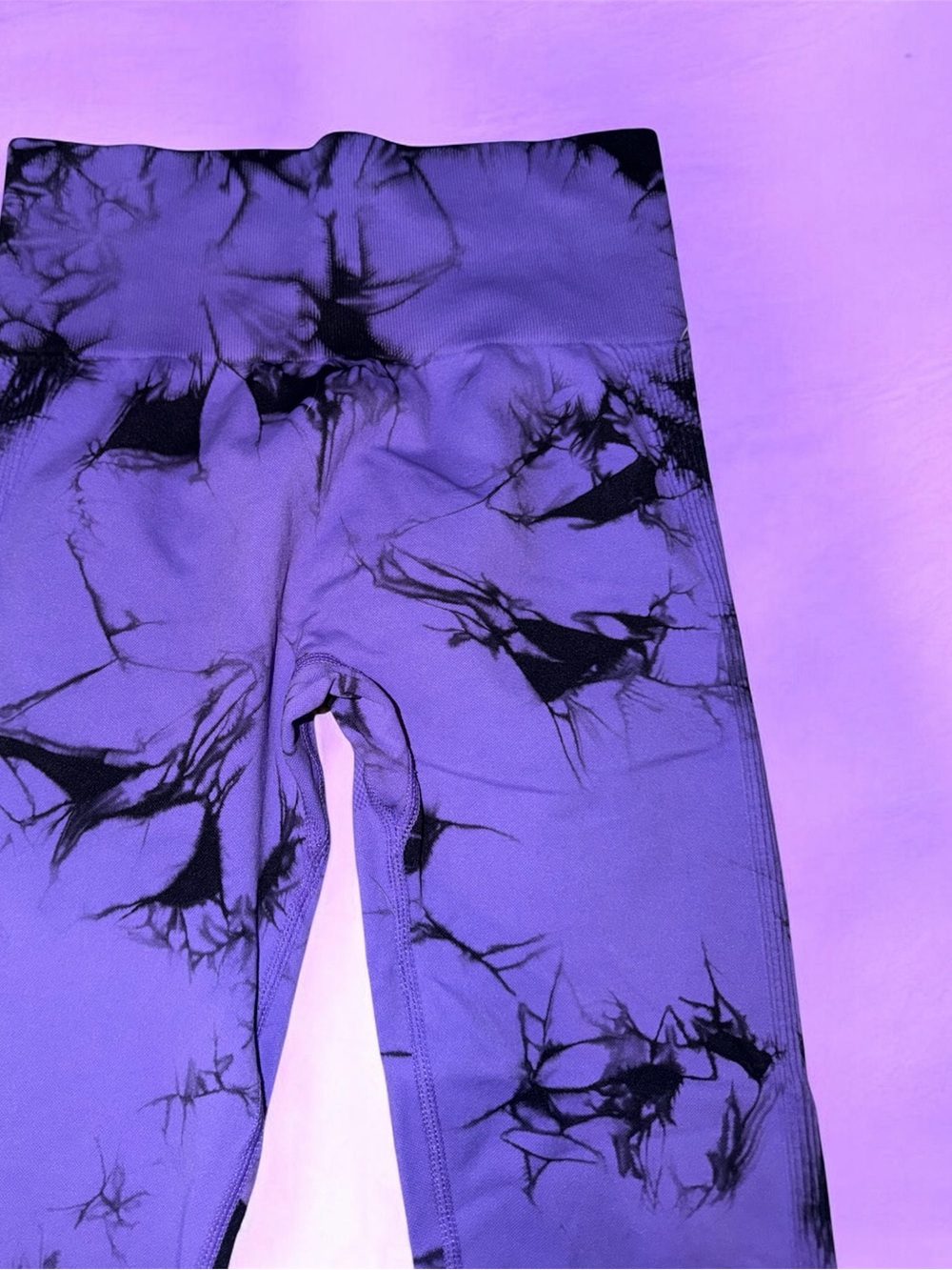 High-Rise Purple Tie-Dye Leggings - Sleek Active Fit - Picture 2 of 3